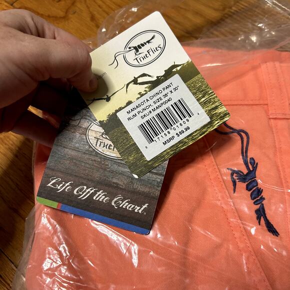 TrueFlies Manasota Chino Pant Rum Punch Coral Mens Size 38" x 30" NWT NEW - Picture 1 of 4